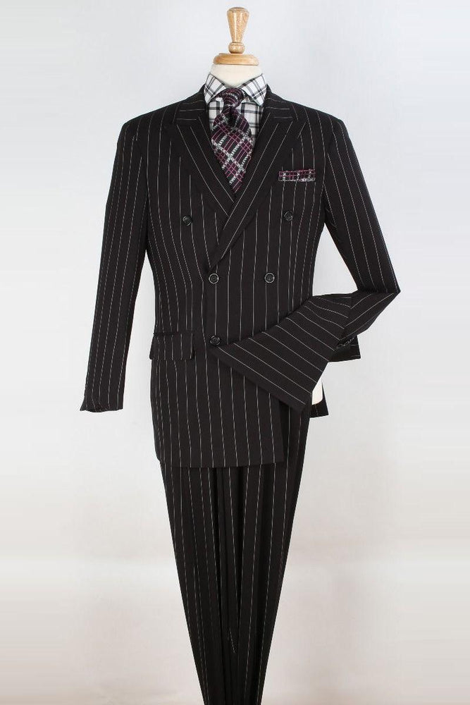 "Apollo King Men's Double Breasted 1920's Pinstripe Suit in Bold Black" - USA Men's Outlet