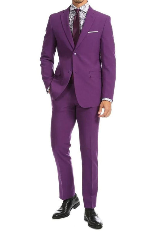 Apollo King Men's Modern 2-Btn Poplin Suit in Purple - USA Men's Outlet