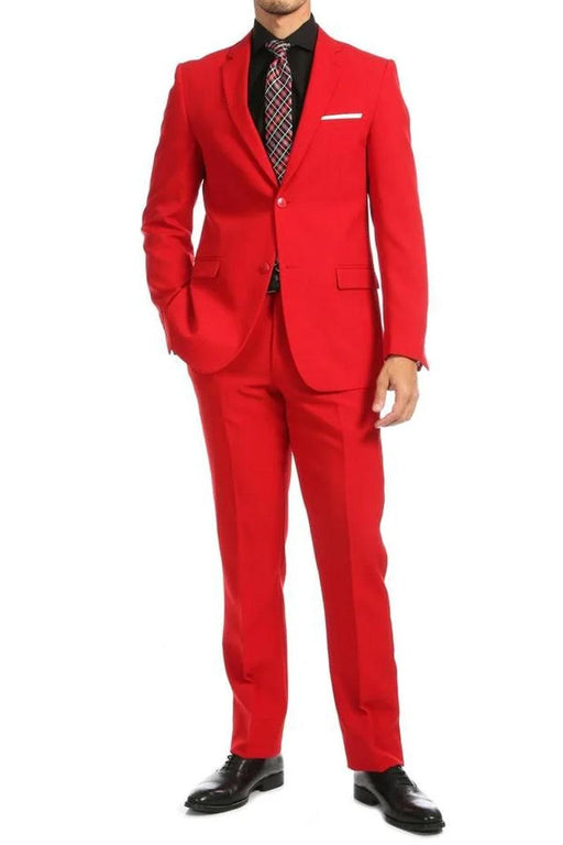 Apollo King Men's Modern Fit Red Poplin 2-Btn Suit - USA Men's Outlet