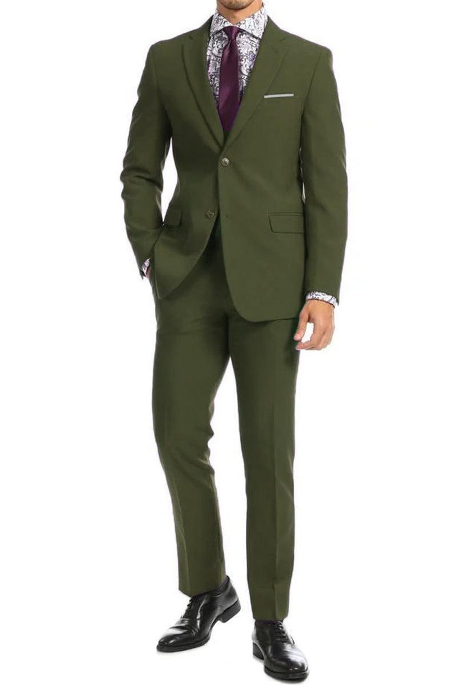 Apollo King Men's Modern Fit Wool-Look 2-Button Suit in Olive - USA Men's Outlet