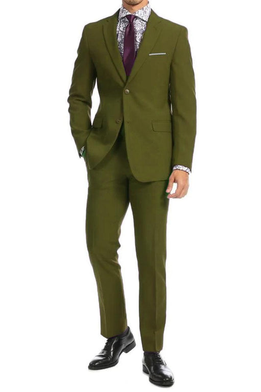 Apollo King Men's Modern Poplin Suit - Olive Green - USA Men's Outlet