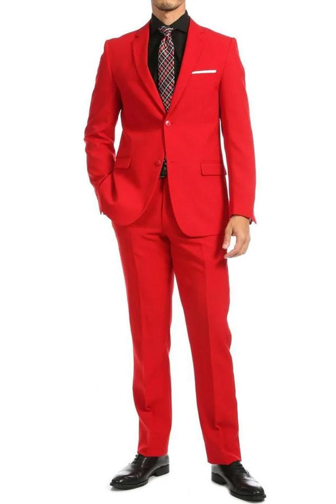 "Apollo King Men's Red Poplin 2-Button Modern Fit Suit" - USA Men's Outlet