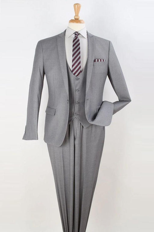 Apollo King Men's Slim Fit Skinny Suit in Light Grey | Vested Peak Lapel & One-Button Closure - USA Men's Outlet