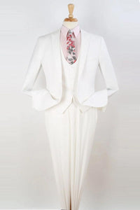 Apollo King Men's White Slim-Fit Vested 1-Button Suit - USA Men's Outlet