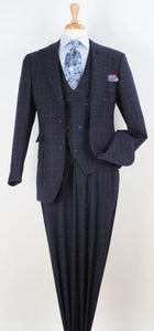 Apollo King Mens 3 Piece 100% Wool Suit – Fashion V-Taper Double Breasted Vest, Peak Lapel Jacket