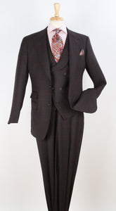 Apollo King Mens 3 Piece 100% Wool Suit – Fashion V-Taper Double Breasted Vest, Peak Lapel Jacket