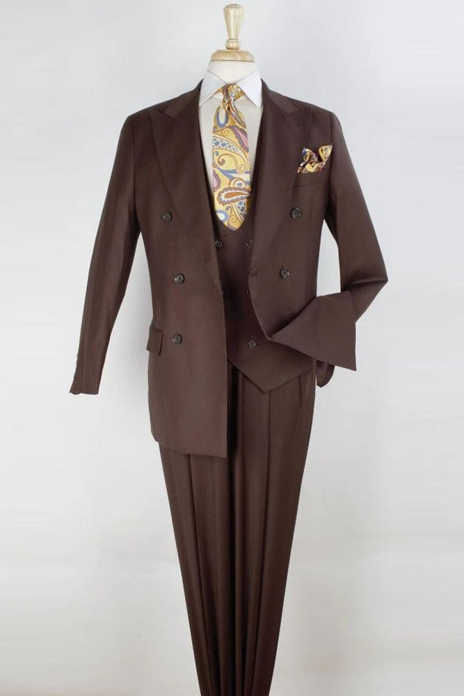 Apollo King Mens Classic Fit Brown Super 150’s Wool Double Breasted Suit - USA Men's Outlet