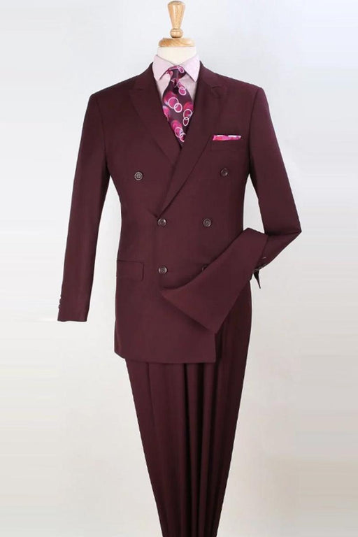 Apollo King: Mens Luxury Wool-Feel Double-Breasted Suit, Burgundy - USA Men's Outlet