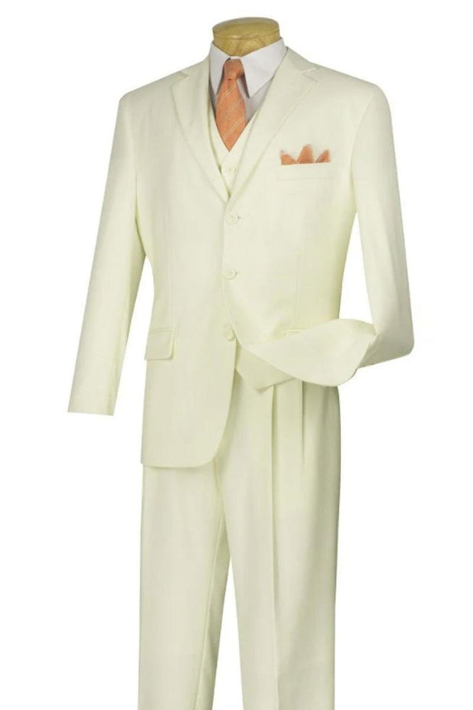 Apollo King Mens Vested Pleated Pant Suit - Ivory Classic Fit - USA Men's Outlet