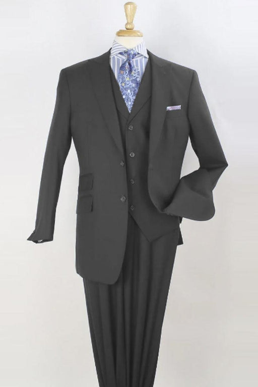 Apollo King Merino Wool Charcoal Vested Suit - Wide Peak Lapel - USA Men's Outlet