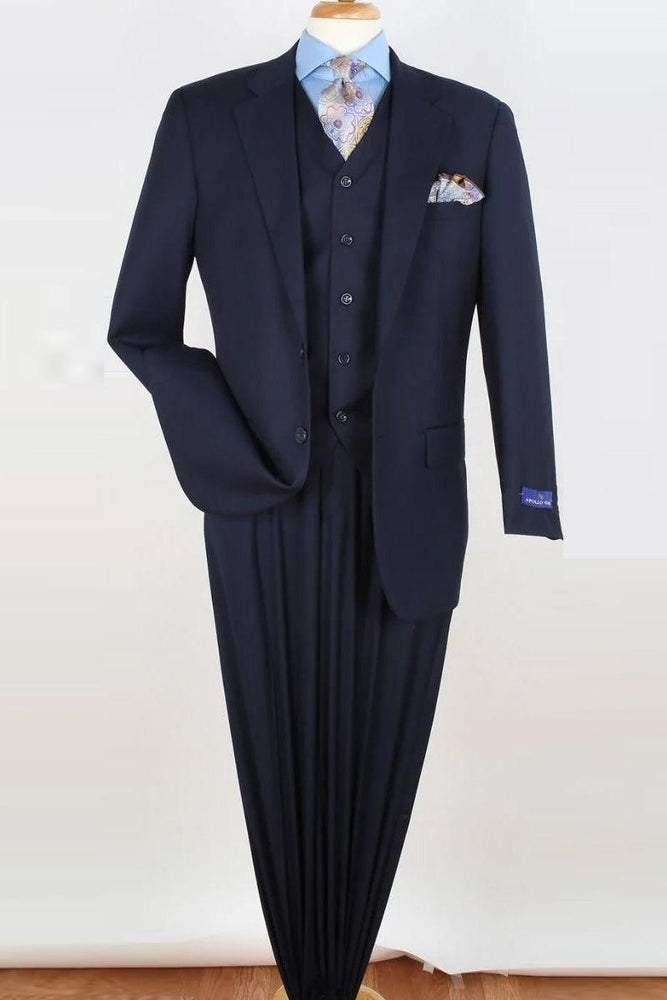 "Apollo King Navy Blue Classic Fit 2-Button Vested Pant Suit" - USA Men's Outlet