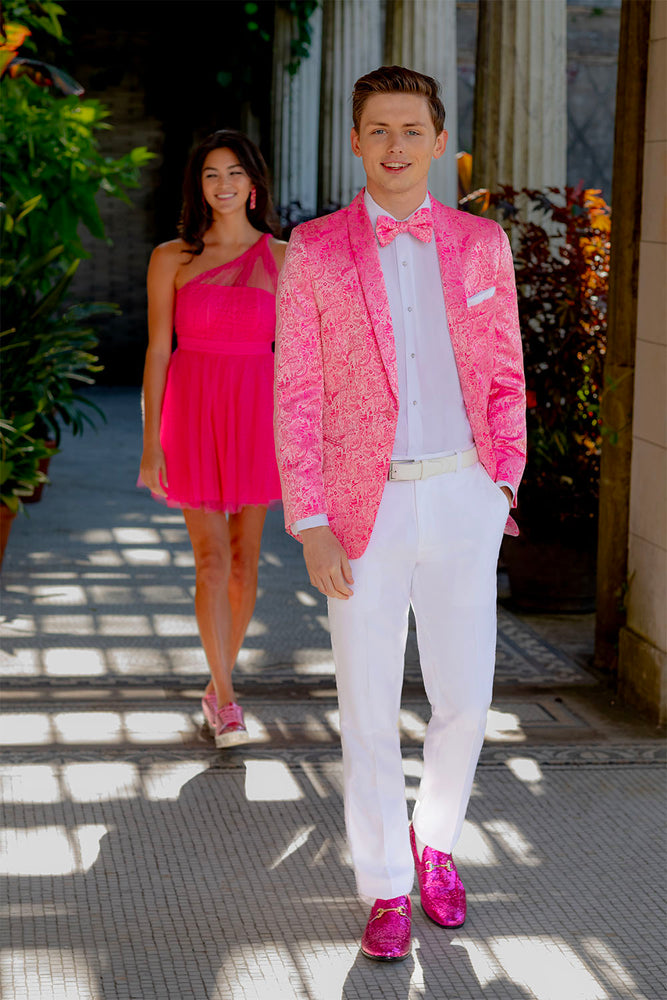 "Aries" Hot Pink Paisley Shawl Tuxedo Jacket (Separates)