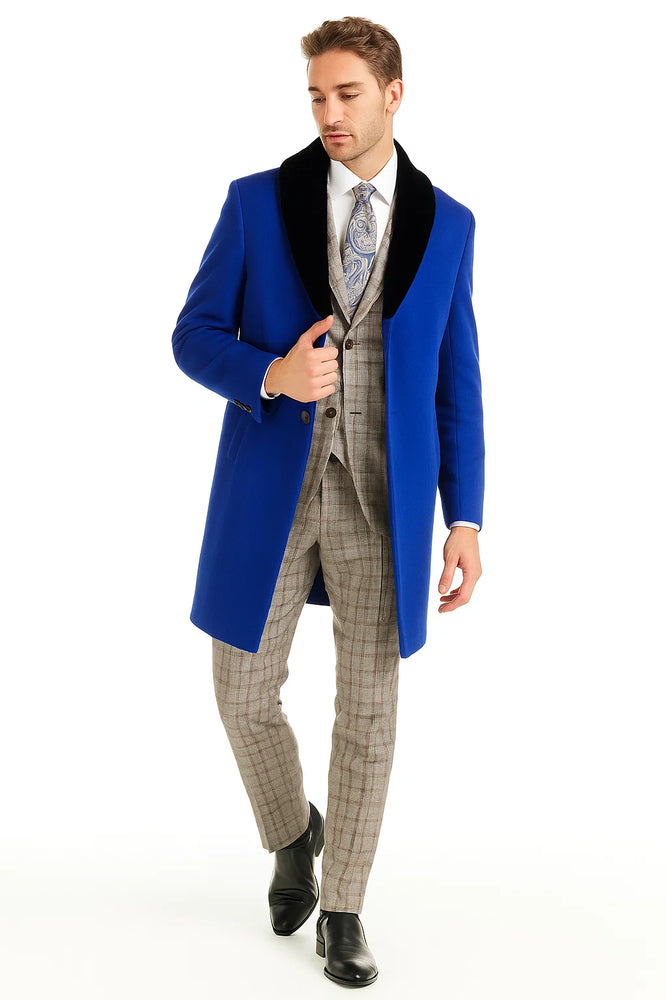 Mens Carcoat And Coat With Fur Collar + Royal Blue Coat