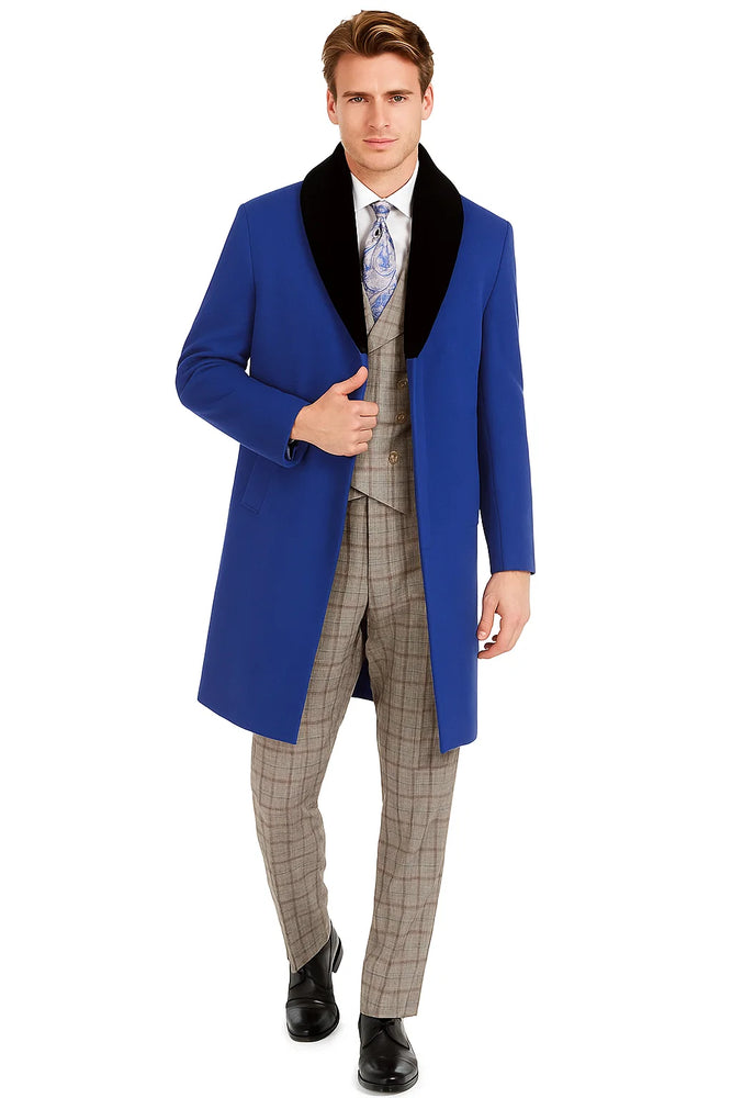 Mens Carcoat And Coat With Fur Collar + Royal Blue Coat