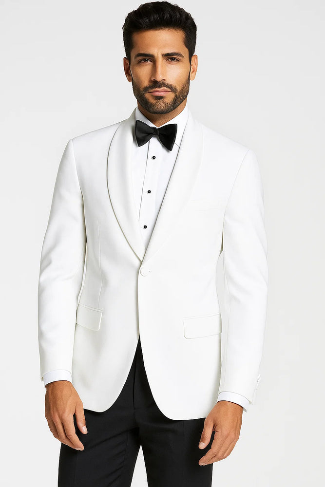 Mens White 1 Button Shawl Lapel Dinner Jacket