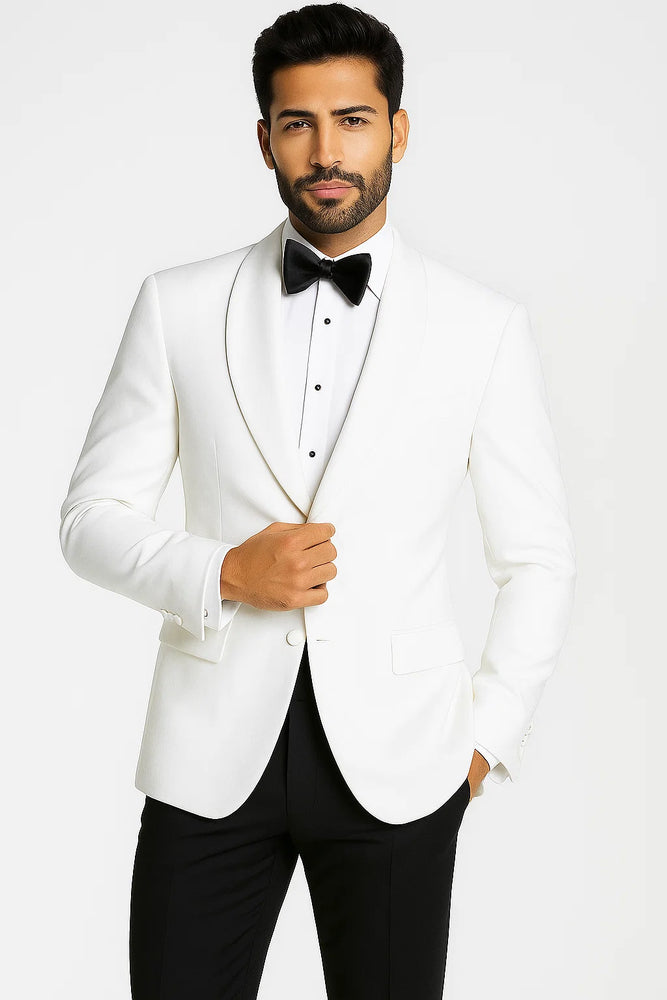 Mens White 1 Button Shawl Lapel Dinner Jacket