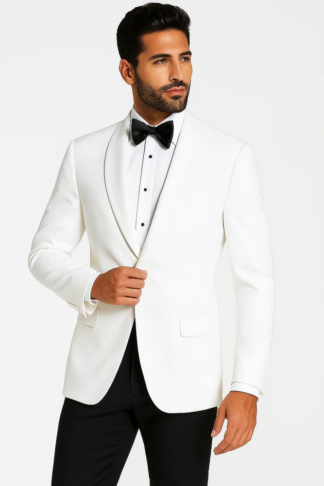 Mens White 1 Button Shawl Lapel Dinner Jacket