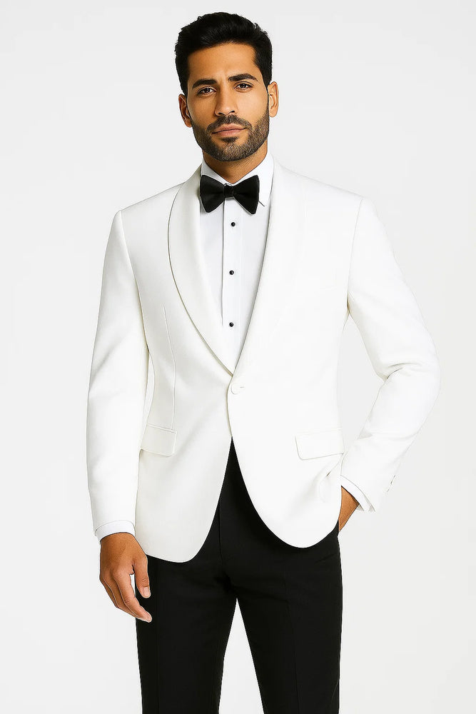 Mens White 1 Button Shawl Lapel Dinner Jacket
