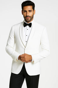 Mens White 1 Button Shawl Lapel Dinner Jacket