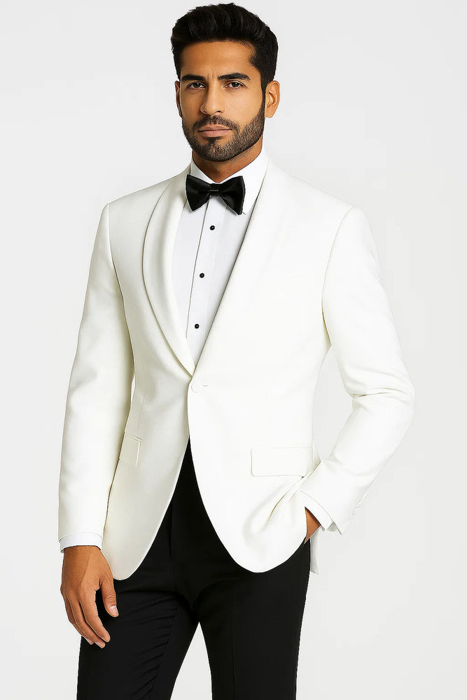 Mens White 1 Button Shawl Lapel Dinner Jacket