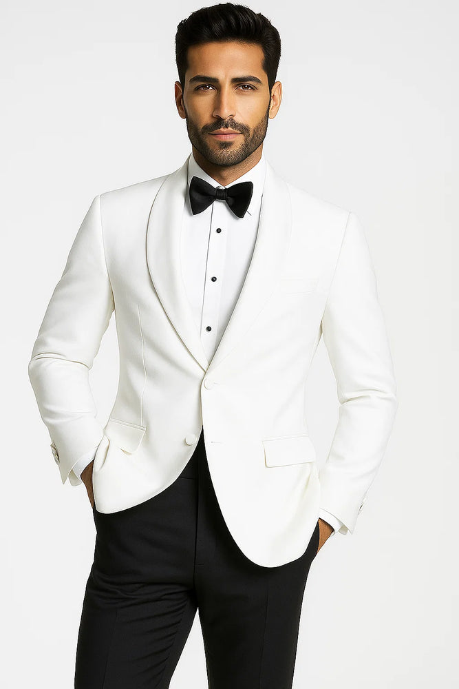 Mens White 1 Button Shawl Lapel Dinner Jacket