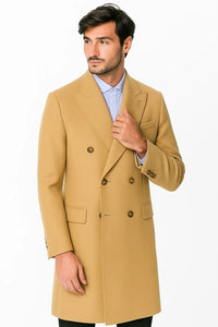 Men's Dress Coat Wool Blend Double Breasted Camel Back Vent Peak Lapel Overcoat Bronze Color Alberto Nardoni Collection