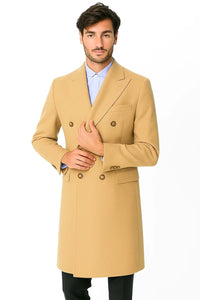 Men's Dress Coat Wool Blend Double Breasted Camel Back Vent Peak Lapel Overcoat Bronze Color Alberto Nardoni Collection