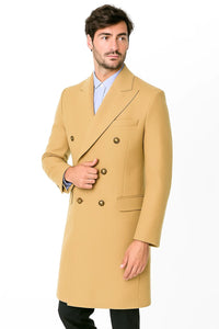 Men's Dress Coat Wool Blend Double Breasted Camel Back Vent Peak Lapel Overcoat Bronze Color Alberto Nardoni Collection