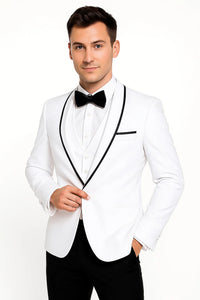 Men's Shawl Lapel With Trim 1 Button Blazer White Sport Coat Dinner Jacket With Trim