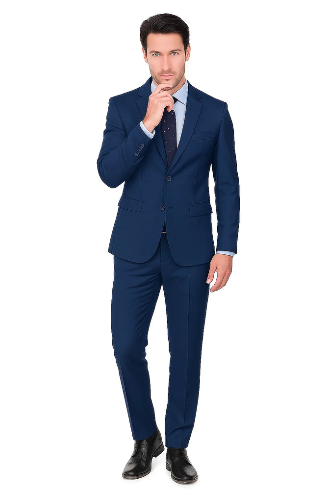 Pleated Suit - Mens Suits With Pleated Pant -  Regular Fit Indigo Blue Suit
