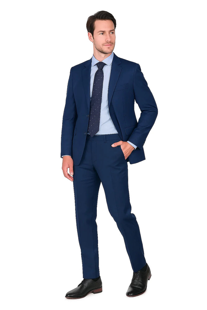 Pleated Suit - Mens Suits With Pleated Pant -  Regular Fit Indigo Blue Suit