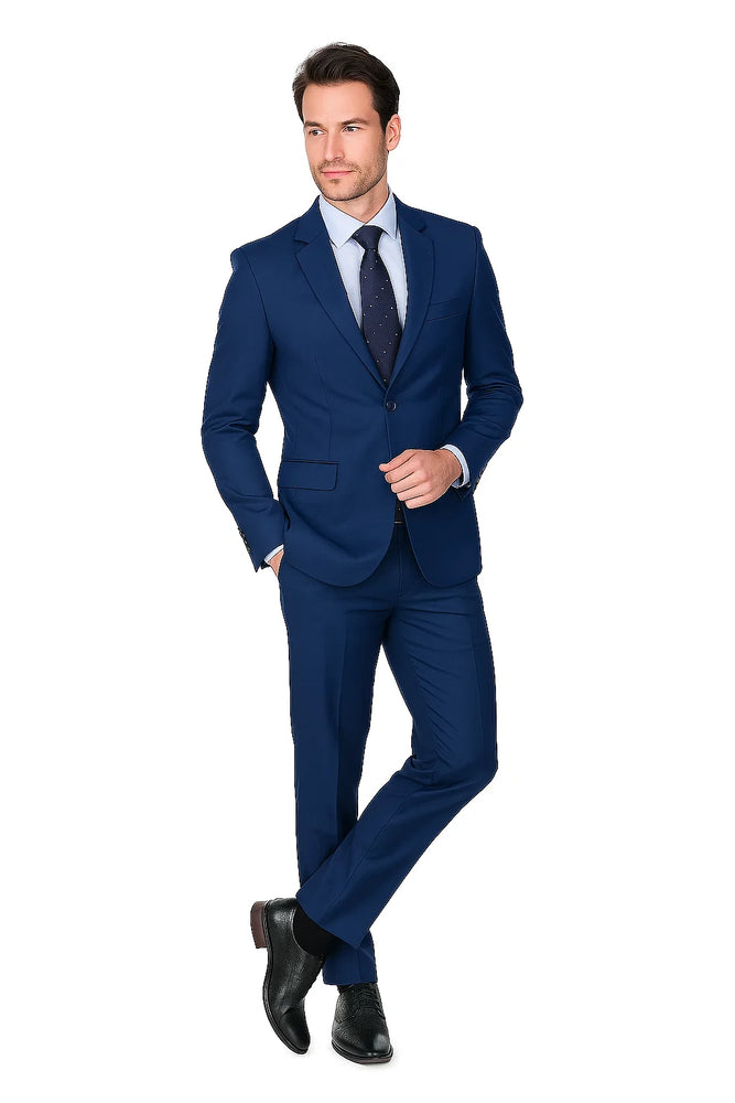 Pleated Suit - Mens Suits With Pleated Pant -  Regular Fit Indigo Blue Suit