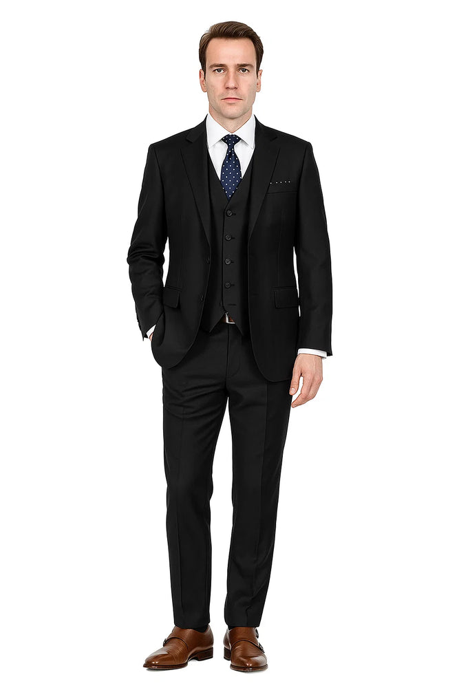 Mens Savvy Slim Vested Suit Black