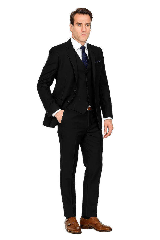 Mens Savvy Slim Vested Suit Black