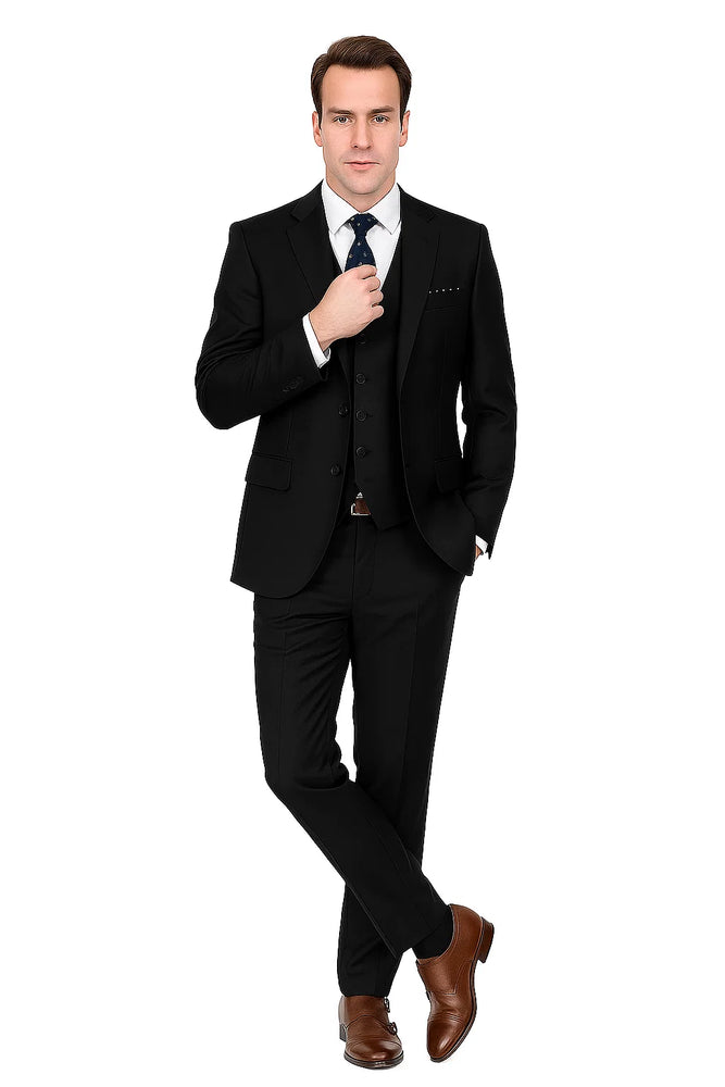 Mens Savvy Slim Vested Suit Black