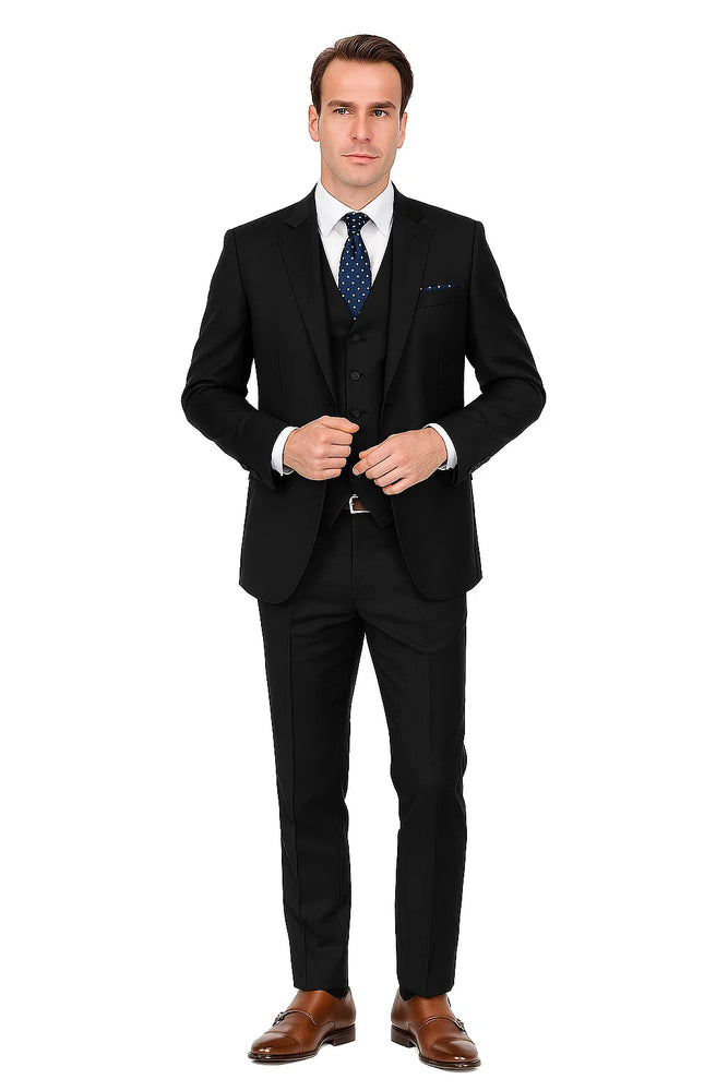 Mens Savvy Slim Vested Suit Black