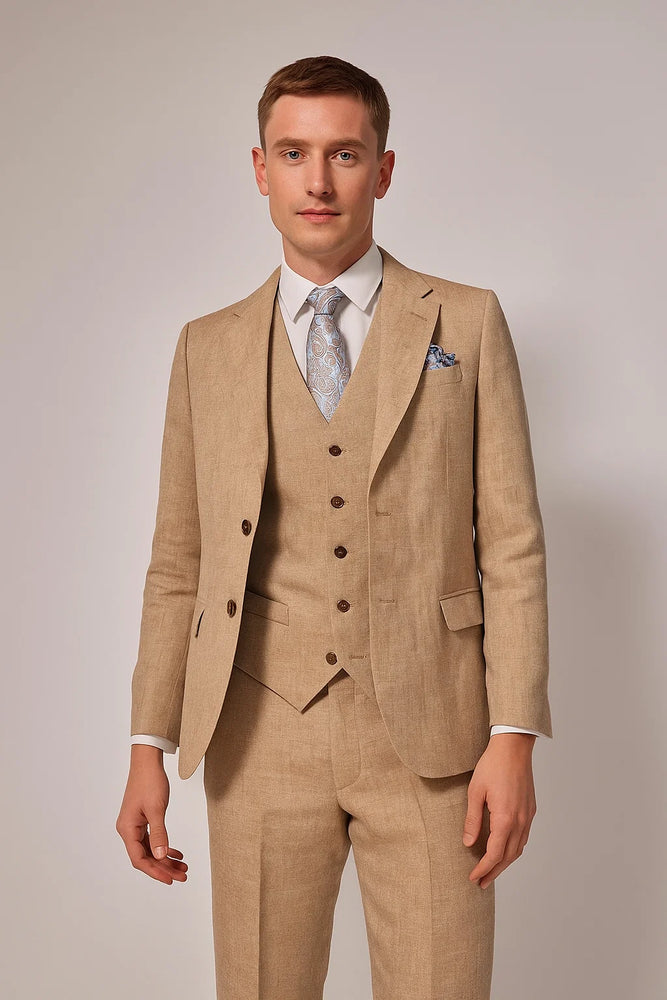 Mens Linen Suit For Beach Wedding - Summer  Suit in Beige