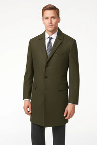 Men's Olive Green Two Button Designer Men's Peacoat Sale Long Jacket Men's Carcoat - Car Coat Mid Length Three Quarter Length Coat