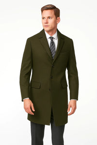 Men's Olive Green Two Button Designer Men's Peacoat Sale Long Jacket Men's Carcoat - Car Coat Mid Length Three Quarter Length Coat