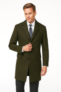 Men's Olive Green Two Button Designer Men's Peacoat Sale Long Jacket Men's Carcoat - Car Coat Mid Length Three Quarter Length Coat