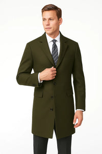 Men's Olive Green Two Button Designer Men's Peacoat Sale Long Jacket Men's Carcoat - Car Coat Mid Length Three Quarter Length Coat