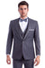 Azzuro Men's Grey 1-Btn Peak Wedding Tuxedo w/ Luxe Satin Trim - USA Men's Outlet