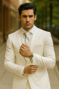 Mens Shiny Blazer - White Sateen Vested Suit