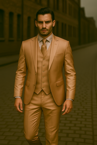 Mens Shiny Blazer - Tan Sateen Vested Suit