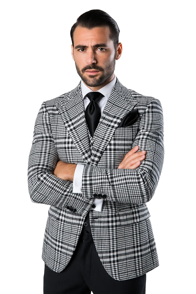 Suits With Baggy Pleated Pants - Wide Leg Pants 100% Wool - Classic Fit in One Button 3 Piece Suit by Rossiman