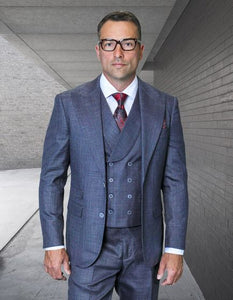 Statement Men's 3 Piece 100% Wool Modern Fit Suit - Peak Lapel
