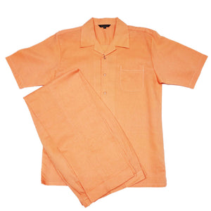 Mens Melon Linen Shirt and Pants Casual Outfit Set