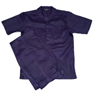 Mens Purple Linen Shirt and Pants Casual Outfit Set