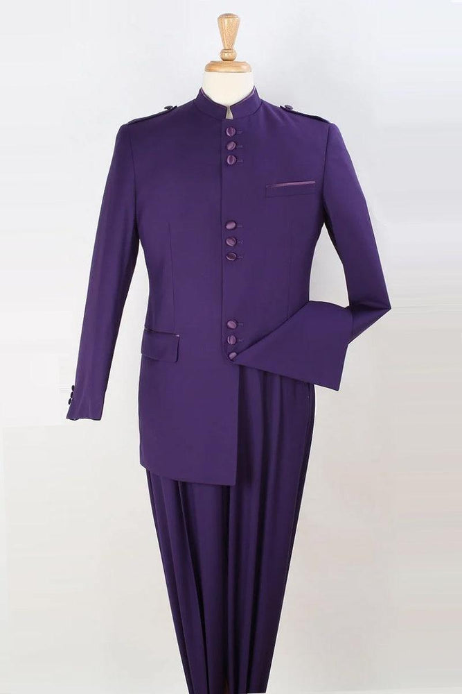 Banded Collar Mandarin Safari Suit for Men | Apollo King | Purple - USA Men's Outlet