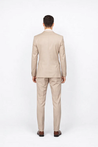 Beige Slim Fit Suit for Men by Rossiman Rossi | Tailored Skinny Fit Formal Suit – Italian 3-Piece Luxury Design